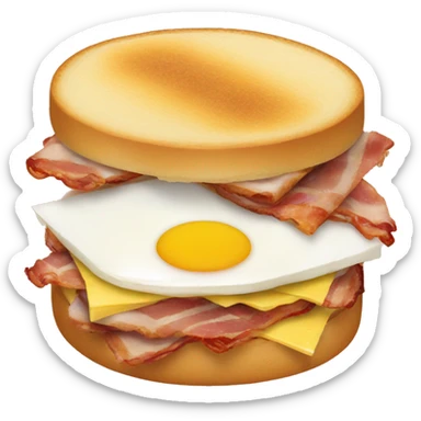 A breakfast sandwich with egg, bacon, cheese sticker