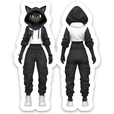 Edgy Anthro cool pretty dark cat-Pokémon-fursona techwear cargo pants hoodie sticker
