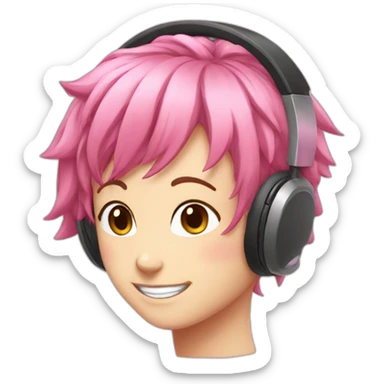 happy-anime-head-pink-hair-headphones sticker