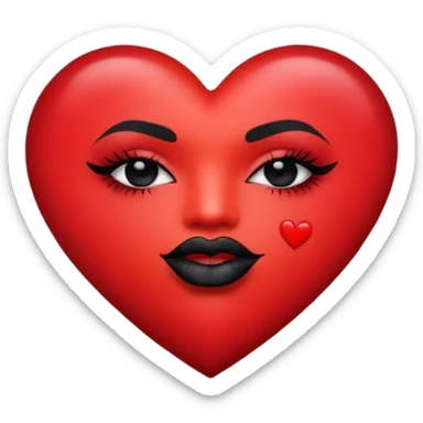 A solid red gradient heart, with three black lipstick kiss marks of different angles printed on it, retro matte texture, high contrast, clean edges, sticker style, romantic and sexy vibe, minimalist 2D illustration, no background
 sticker