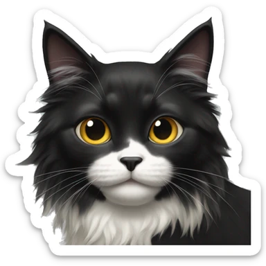 black cat domestic long-haired with white spot on the mouth sticker