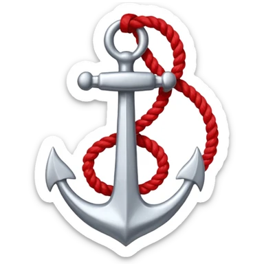 Je veux un emoji encre dans ce style là : ⚓ je veux qu’il représente sentimental par un noeud : 🪢 peut tu me faire l’ancre en argent en gardant la corde rouge plus petite la corde  sticker