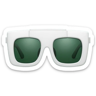 white frame sunglasses folded sideways, visible lenses and temples, rectangular shape, dark green lenses, emoji style sticker