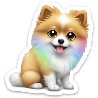 Pomerian puppy with rainbow  sticker