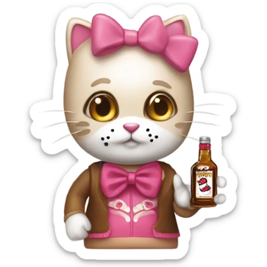Cute original hello Kitty aesthetic drinking Hennessy sticker