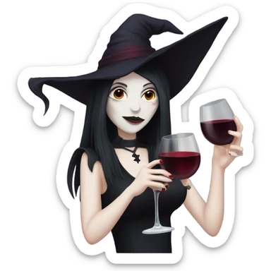 Pale goth witch drinking red wine sticker