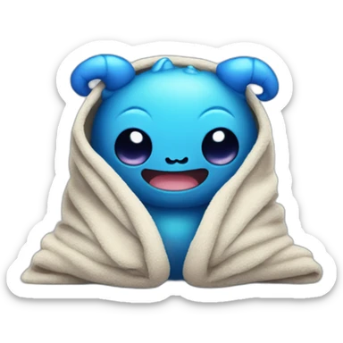 deep blue lazy cute monster with a blanket sticker