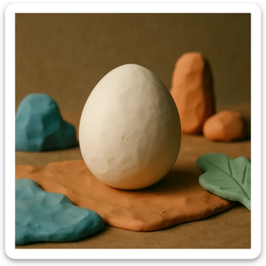 A white egg in claymation style, matte texture with soft pastel colors. sticker