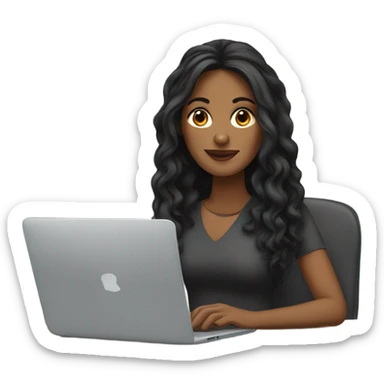 Tech brown woman with long wavy black hair on the laptop  sticker