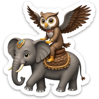 An owl riding an elephant sticker