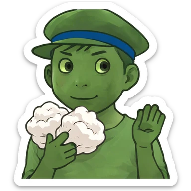 Japanese boy holding cotton with a hat sticker