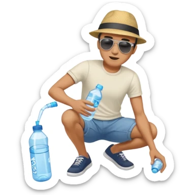 man full body emptying in the floor a bottle of water sticker
