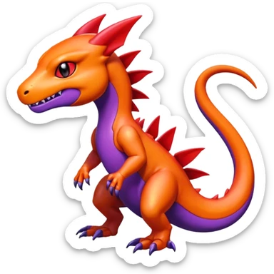 Cute Shiny Colorful Guilmon-Salandit-Fakémon-hybrid-creature (full body)  sticker