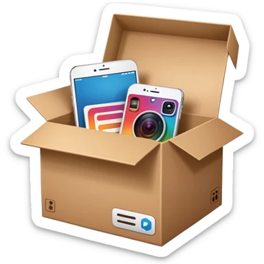 a box open with swipe files inside and instagram logo on the box sticker