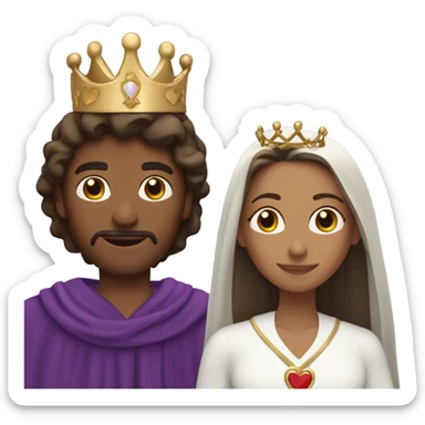 Caucasian long  brunette woman wearing formal royal purple robes and a crown whose face shows hearts to the man she adores  sticker