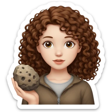 Brown Curly hair girl holding rock sticker