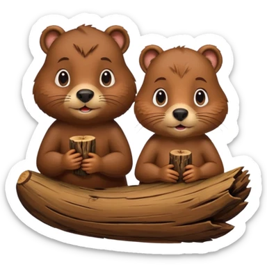 a girl beaver and a boy beaver on a log sticker