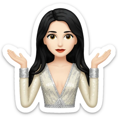 Tom "Conchita" Neuwirth with long black hair, ivory sequin outfit sticker