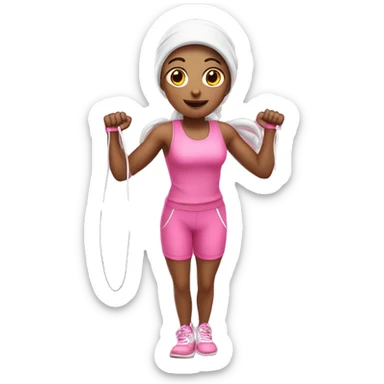 white gym girl in pink outfit with a skipping rope over her head sticker