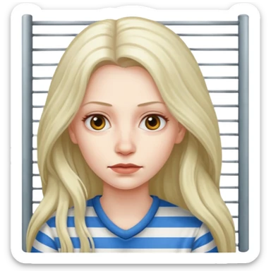 prisoner long haired woman mug shot with bg sticker