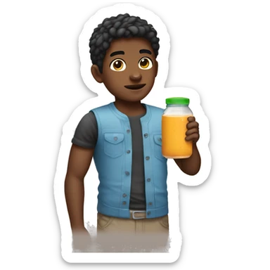 Boy put box juice behind the body sticker