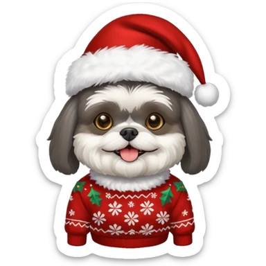 dark grey shih tzu christmas sweater and hat sticker
