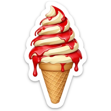 vanilla ice cream cone with strawberry sauces sticker