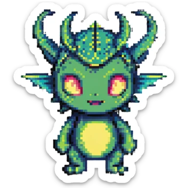 child with a mix of dragon 20%, alien 60%, and demon 20% traits sticker