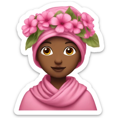 girl with a scarf on her head and a bouquet of pink flowers sticker