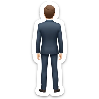 person from behind in a suit, standing upright, arms at sides, minimal and clean emoji style, white background sticker