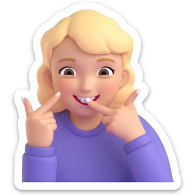 person smiling while biting their fingernail, playful mood sticker