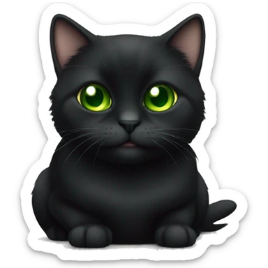 Black munchkin cat sitting with green eyes sticker