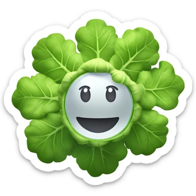 3D cauliflower emoji character with big eyes 👀, surrounded by a few green leaves 🍃, holding a small mirror 🪞. The character is floating in the air with no legs visible, on a pure white background. sticker