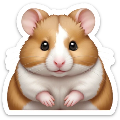 Cinematic Noble Brown and White Banded Hamster Portrait Emoji, Poised and regal, with a tiny, compact build and a uniquely patterned fur of warm brown and crisp white bands, deep-set soulful dark eyes, Simplified yet sharp and sophisticated features, highly detailed, glowing with a soft, dignified glow, high shine, intelligent and charming, stylized with an air of distinctive elegance, focused and attentive, soft glowing outline, capturing the essence of a watchful and confident rodent, so majestic it feels as though it could scurry out of the screen with effortless authority! sticker