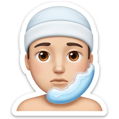 Face with one swollen cheek with ice pack applied to it sticker