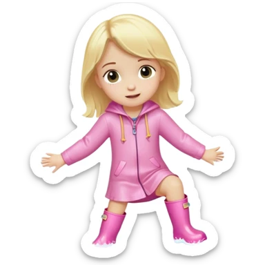 Blonde little girl in light pink rain boots playing in water sticker