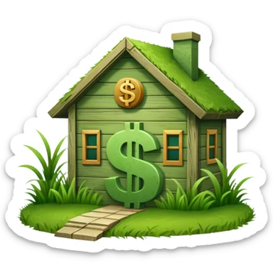 a normal simple house with a big dollar sign in the middle sticker