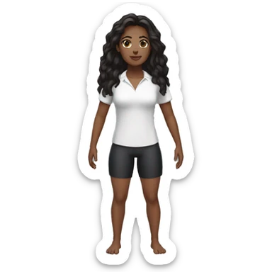 woman, swimming teacher, dark skin, black hair, short stature, brown eyes, wearing a white shirt and black shorts, normal physical build, lower lip slightly larger than the upper. sticker