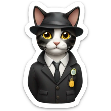 Black cat tabby cat schoolboy detectives sticker