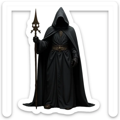 Remove the background to depict the full body of a photorealistic dark wizard on a transparent background. sticker