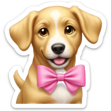 golden puppy with pink bow on top sticker