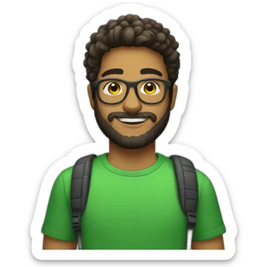 young brazilian man with beard and glasses and t-shirt like a tech bro sticker