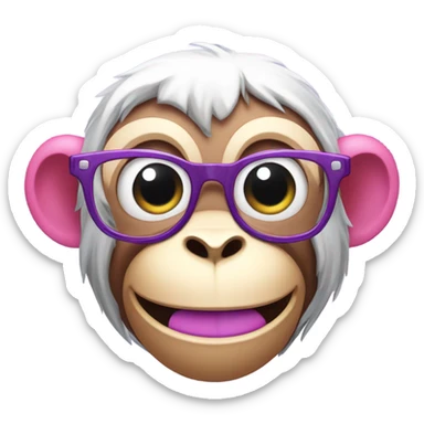 Pink monkey wearing glasses with purple teeth laughing and tears coming out of eyes sticker