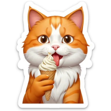 orange cat eating ice cream chocolate sticker