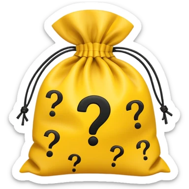 tied bag printed with q&a stuffed with yellow question marks sticker