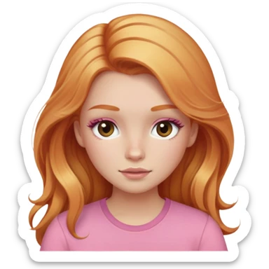 Ginger with blonde highlights long haired girl with lashes, blush, and pink shirt sticker