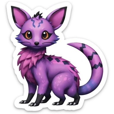 Rare epic aesthetic colorful Salandit-Noibat-Eevee-Civet-species-Fakemon-hybrid-creature, with markings, full body sticker