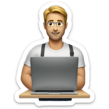 A man trading with a laptop sticker