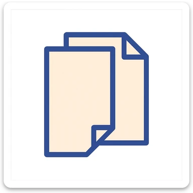 very simple flat color clip art of two overlapping sheets of paper, minimal, no text sticker