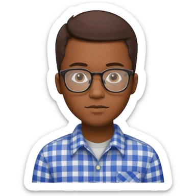 30-year-old African man, short brown hair, plaid shirt, elegant style, software engineer, intellectual glasses sticker